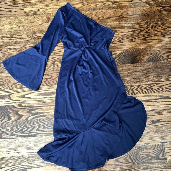 Navy Blue Half Sleeve Frilly Dress - Size Small - Picture 1 of 2